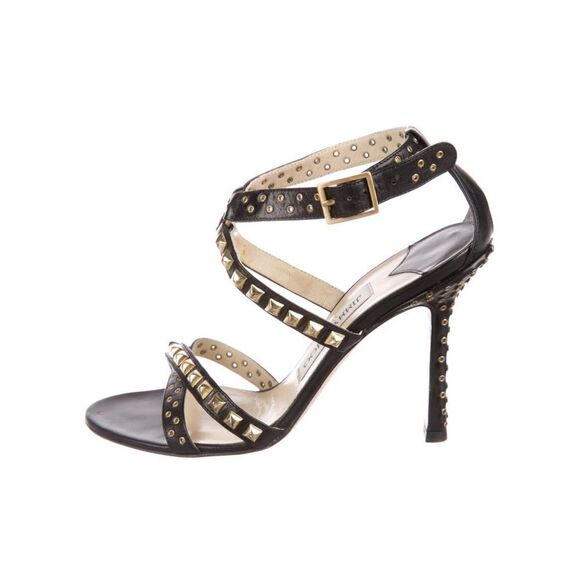 Jimmy Choo Black and Gold Studded Sandals - Picture 3 of 11